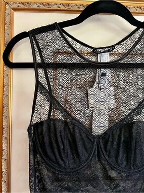 ORSEUND IRIS Style Black Sheer Lace Bodysuit with Underwire
